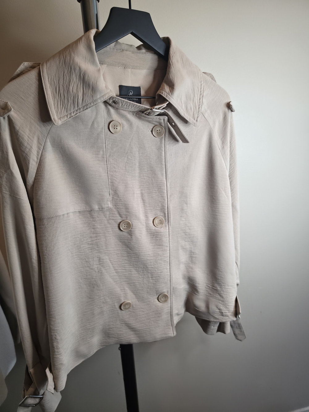 Adrianna Papell Light Beige Double-Breasted Trench Jacket